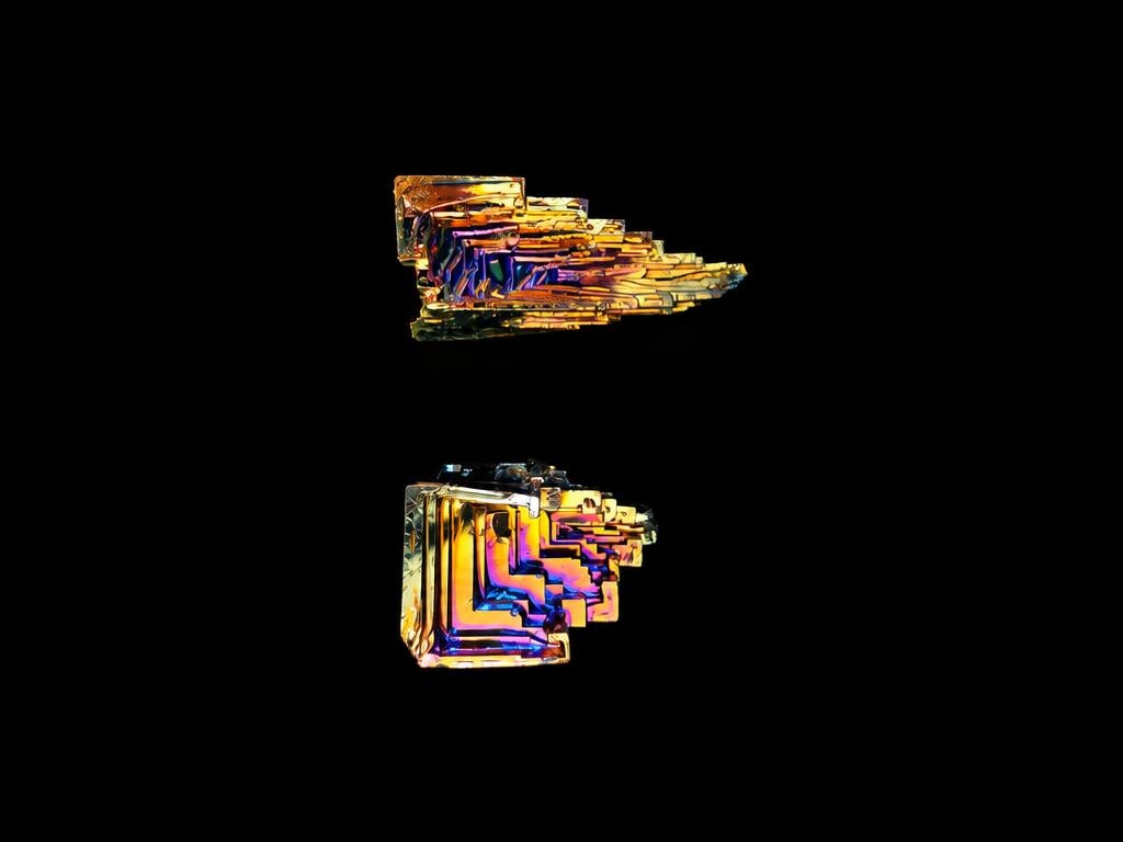 Bismuth crystal, macro detail