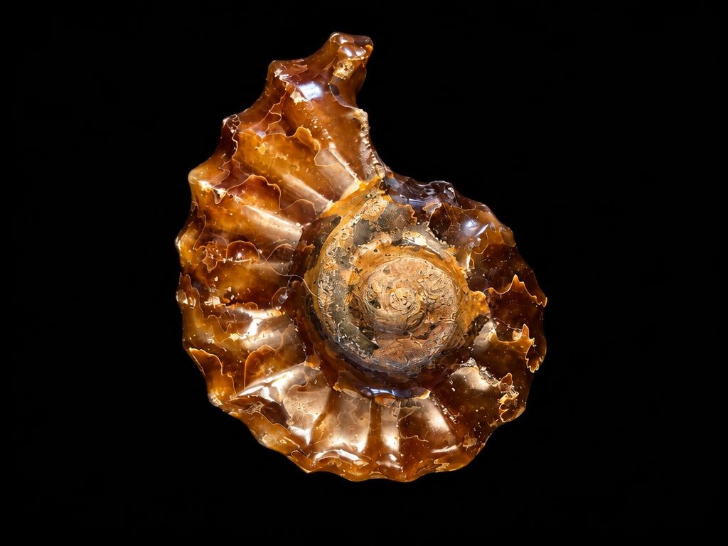 Crystallised ammonite, angled view