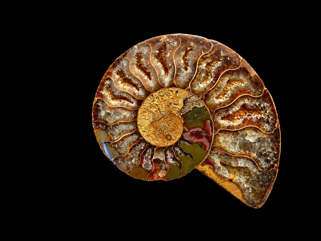 Cut ammonite cross-section, alternate view